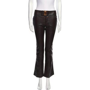 Gucci Brown Leather Pants w/ Bamboo Belt Low Rise Size 40 (M) – Waist 32